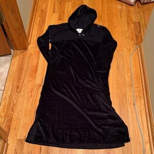 Cuddl Duds XS 1/4 Zip Soft Fleece Black Hooded Long Lounge Robe New